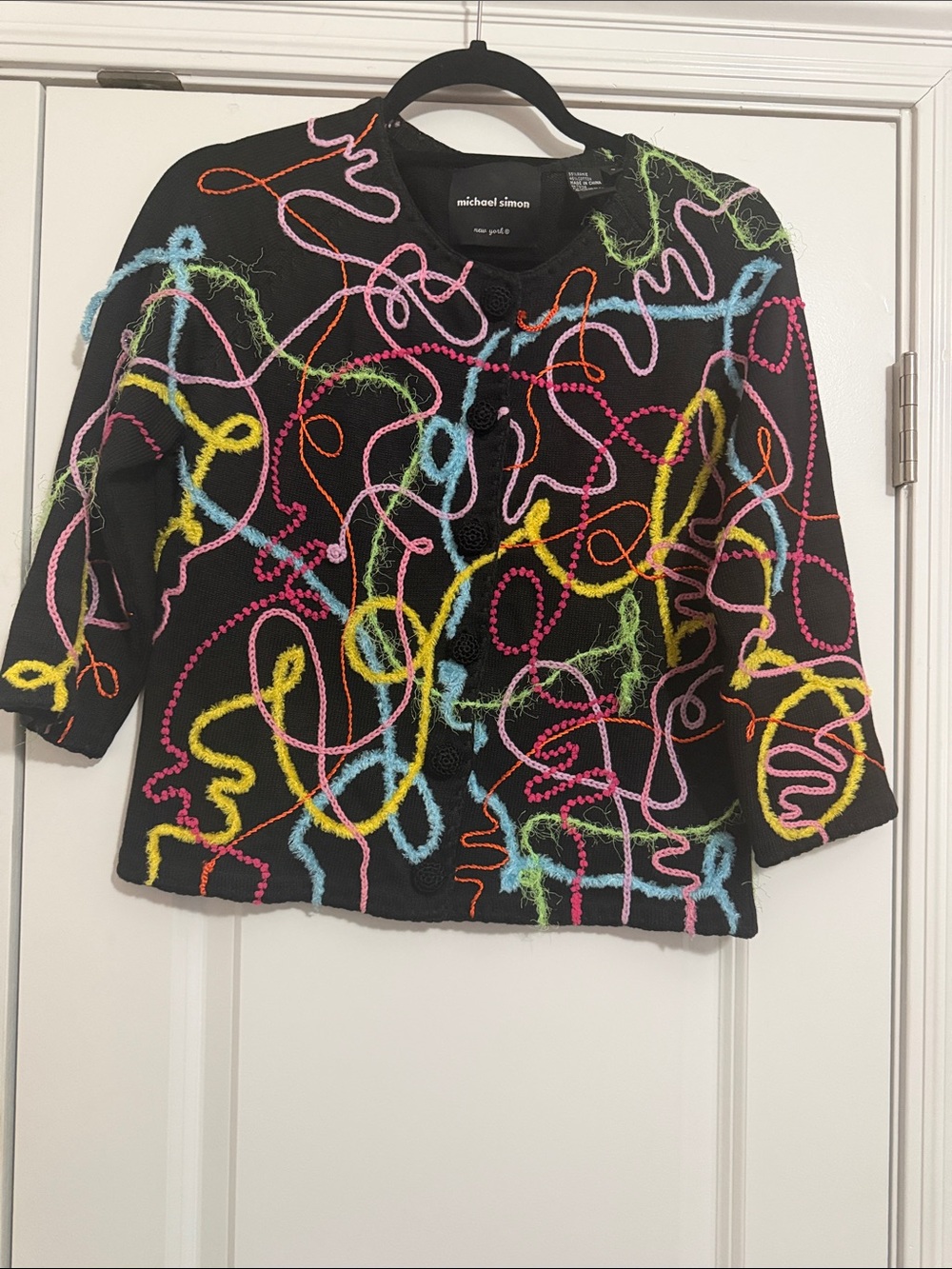 Michael Simon Black Kids Sweater with Neon Multicolor Yarn Scribbles